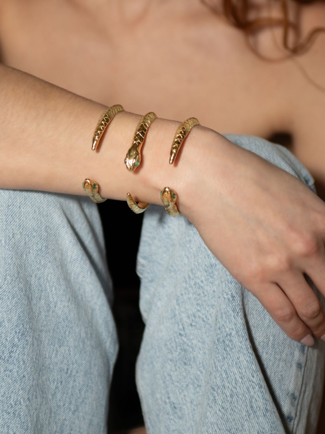 Venom Emerald Snake Cuff sculptural Jewelry | The Bow Jewelry