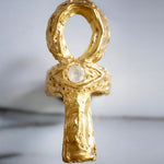 Ankh Moonstone Talisman Ring sculptural Rings | The Bow Jewelry