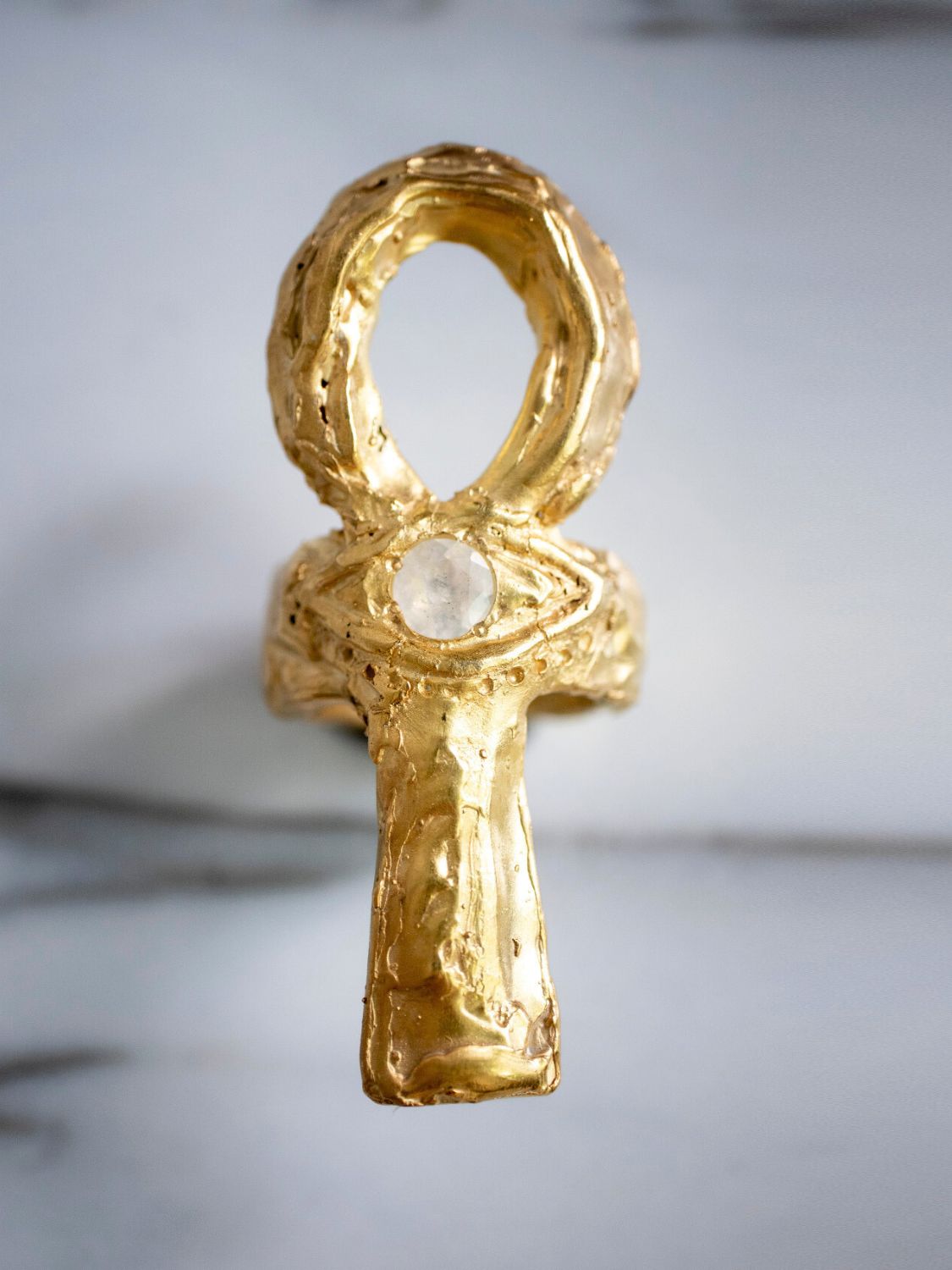 Ankh Moonstone Talisman Ring sculptural Rings | The Bow Jewelry