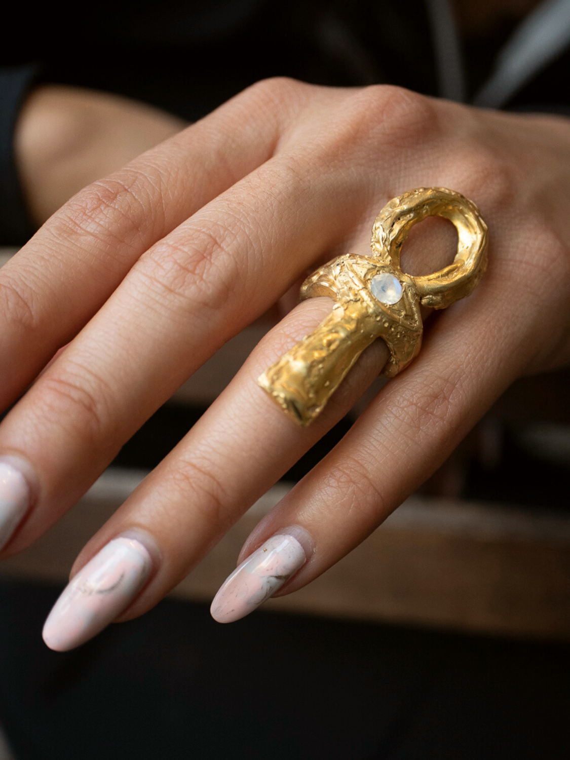 Ankh Moonstone Talisman Ring sculptural Rings | The Bow Jewelry