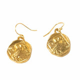 Owl Goddess Gold coin earrings on a white background | The Bow Jewelry