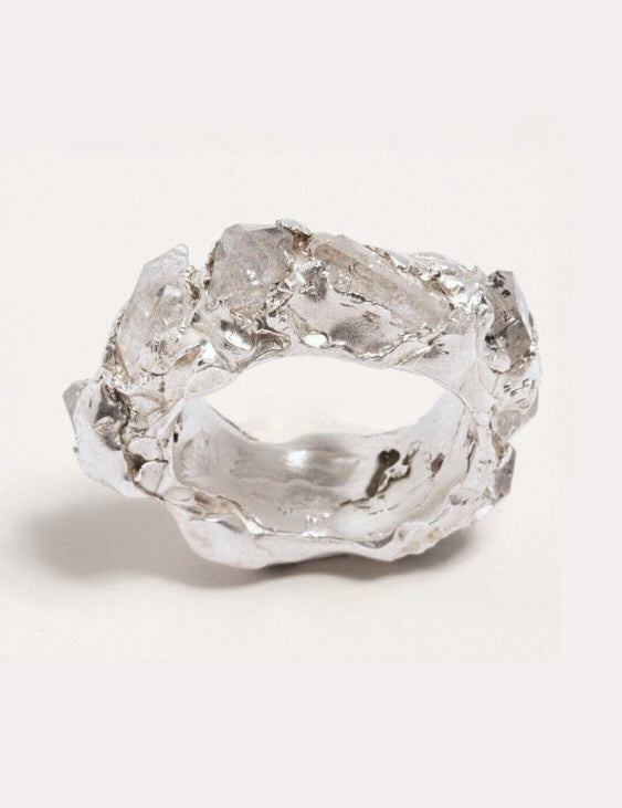 Herkimer Quartz encrusted silver statement eternity band | The Bow Jewelry