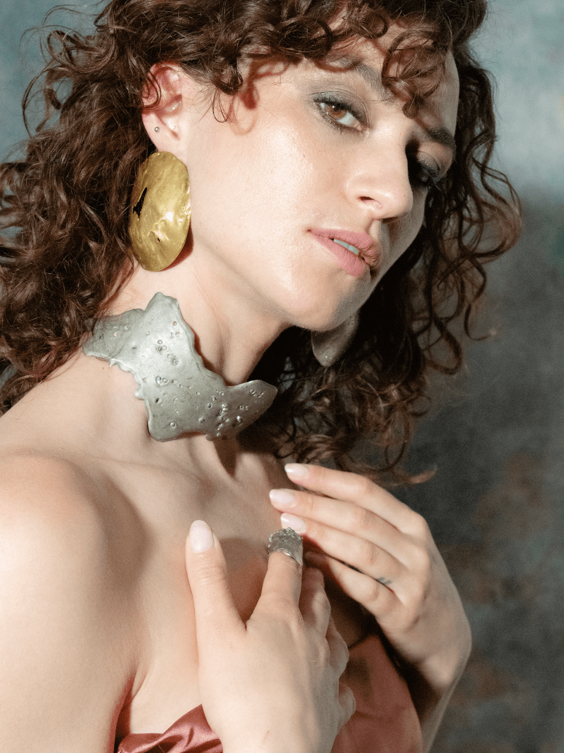 Sun and Moon Earrings on Model