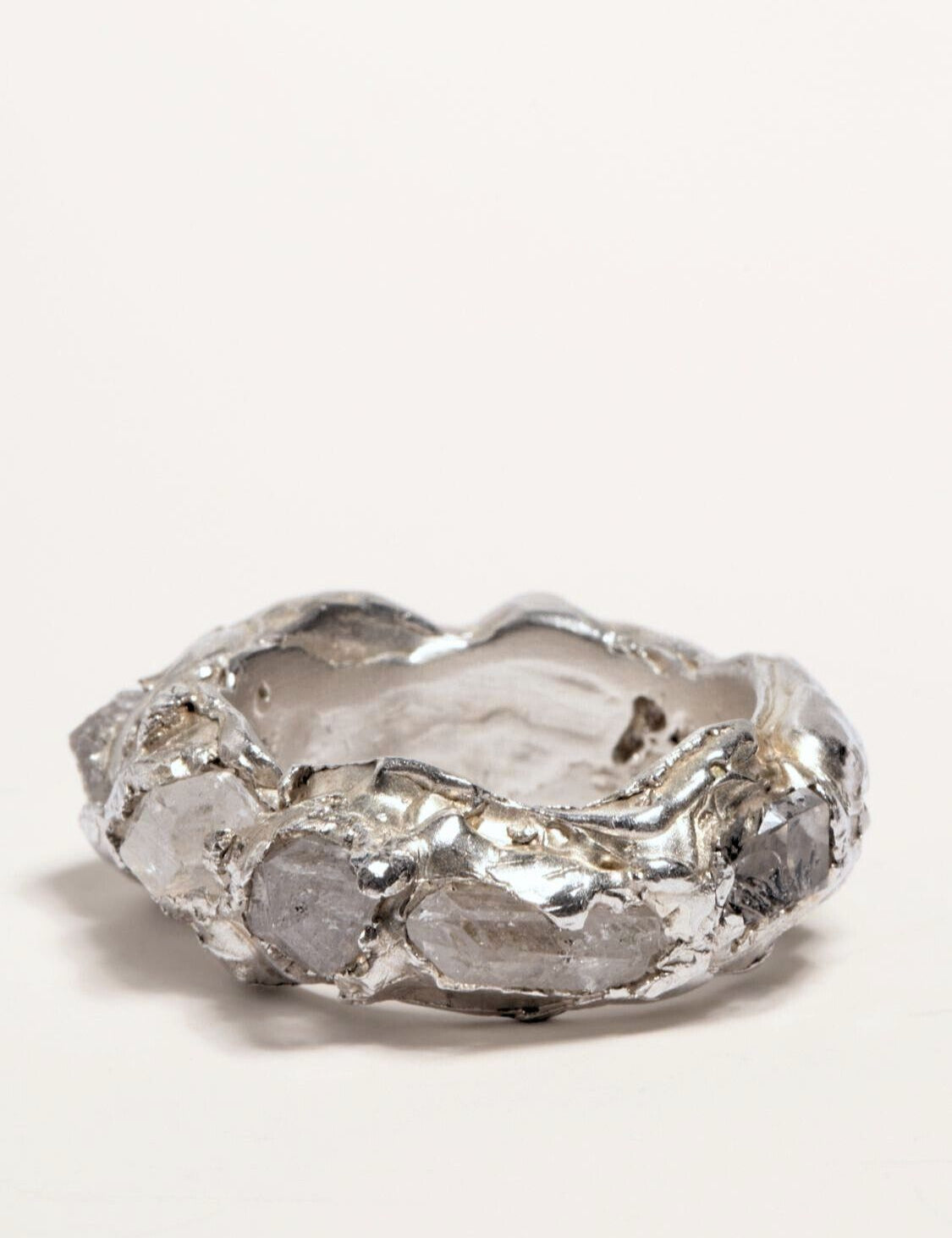 Herkimer Quartz encrusted silver statement eternity band | The Bow Jewelry