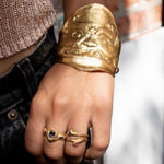 Model wearing Guardian Cuff Bracelet Inspired by the Gorgon Symbolism | The Bow Jewelry