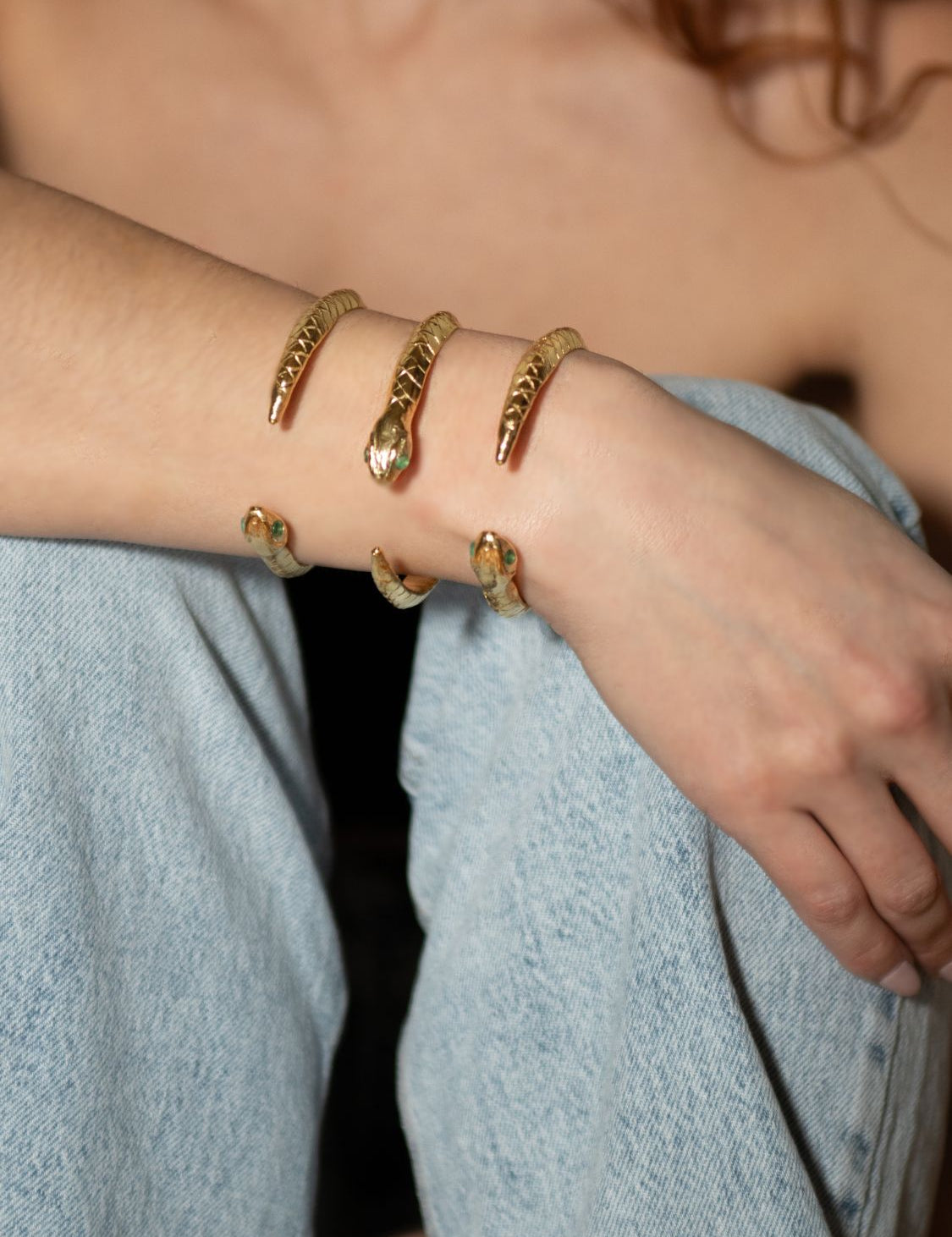 Venom Emerald Snake Cuff sculptural Jewelry | The Bow Jewelry