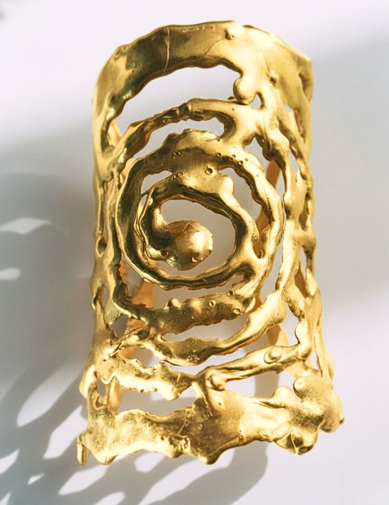 Eterna Cuff Gold plated sculptural textured Cuff Bracelet | The Bow Jewelry