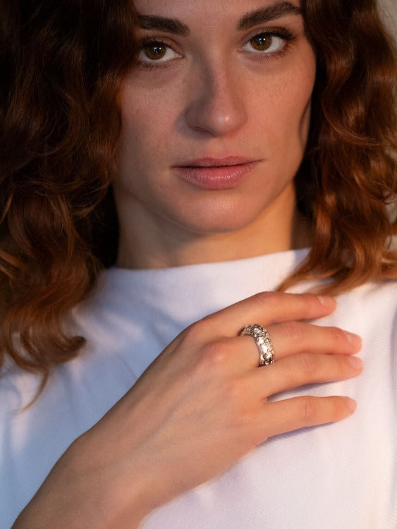 Destiny Herkimer Quartz Ring sculptural Jewelry | The Bow Jewelry