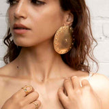 Shield Shape Statement Amazonian Inspired Earrings on Model | The Bow Jewelry