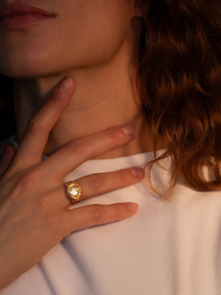 Eye Of The Goddess Moonstone Ring sculptural Jewelry | The Bow Jewelry