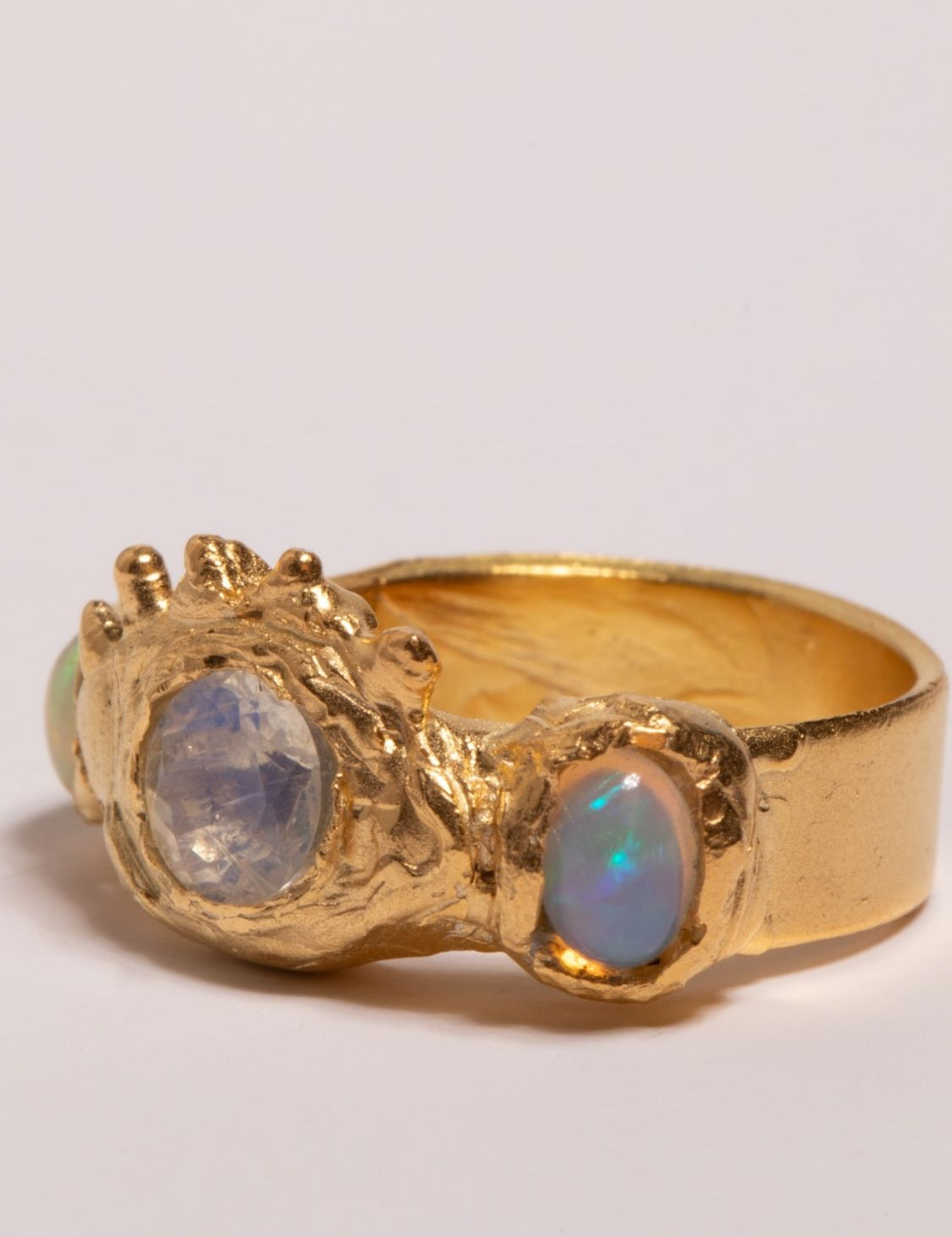 Protection Of The Goddess Moonstone Opal Ring sculptural Jewelry | The Bow Jewelry
