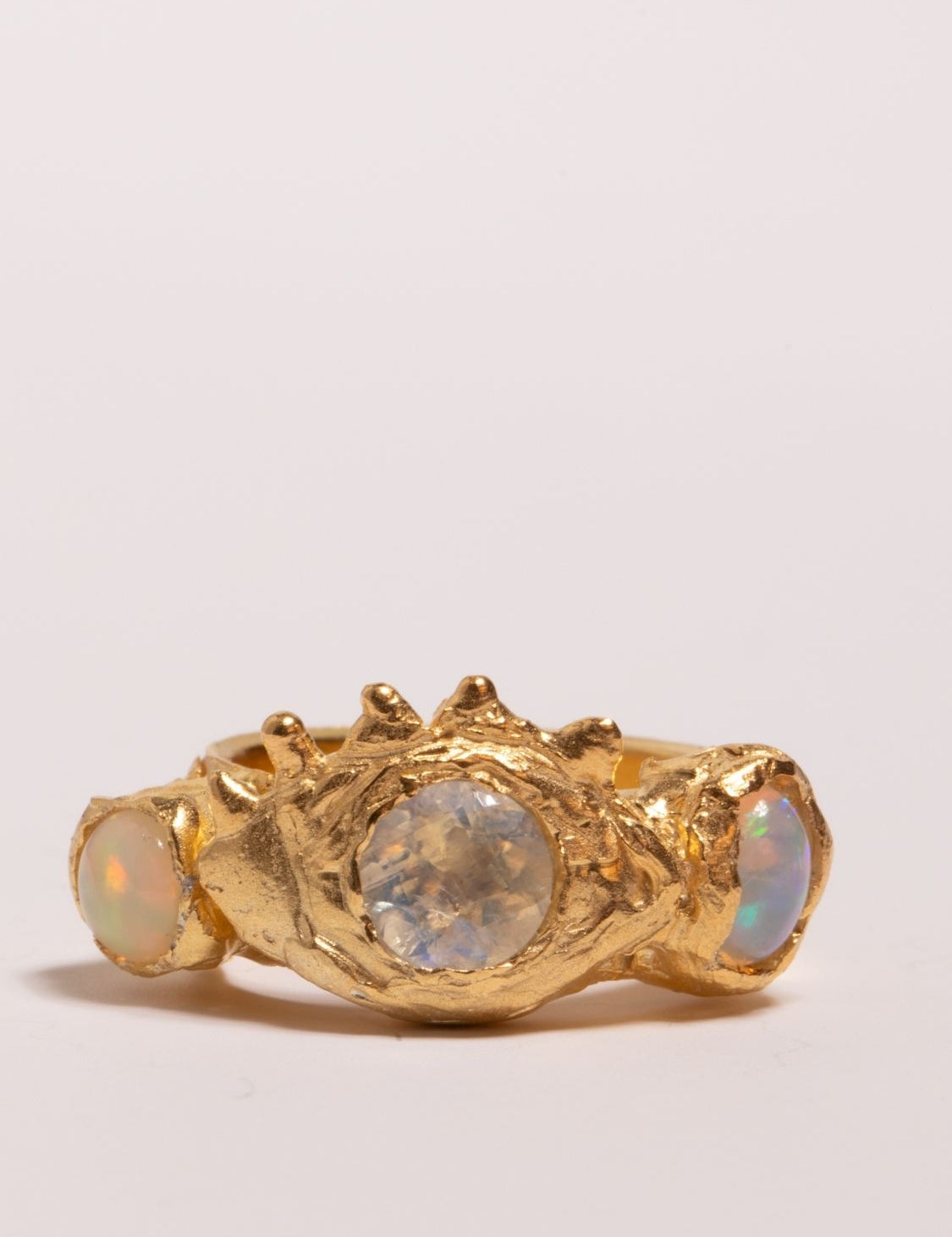 Protection Of The Goddess Moonstone Opal Ring sculptural Jewelry | The Bow Jewelry