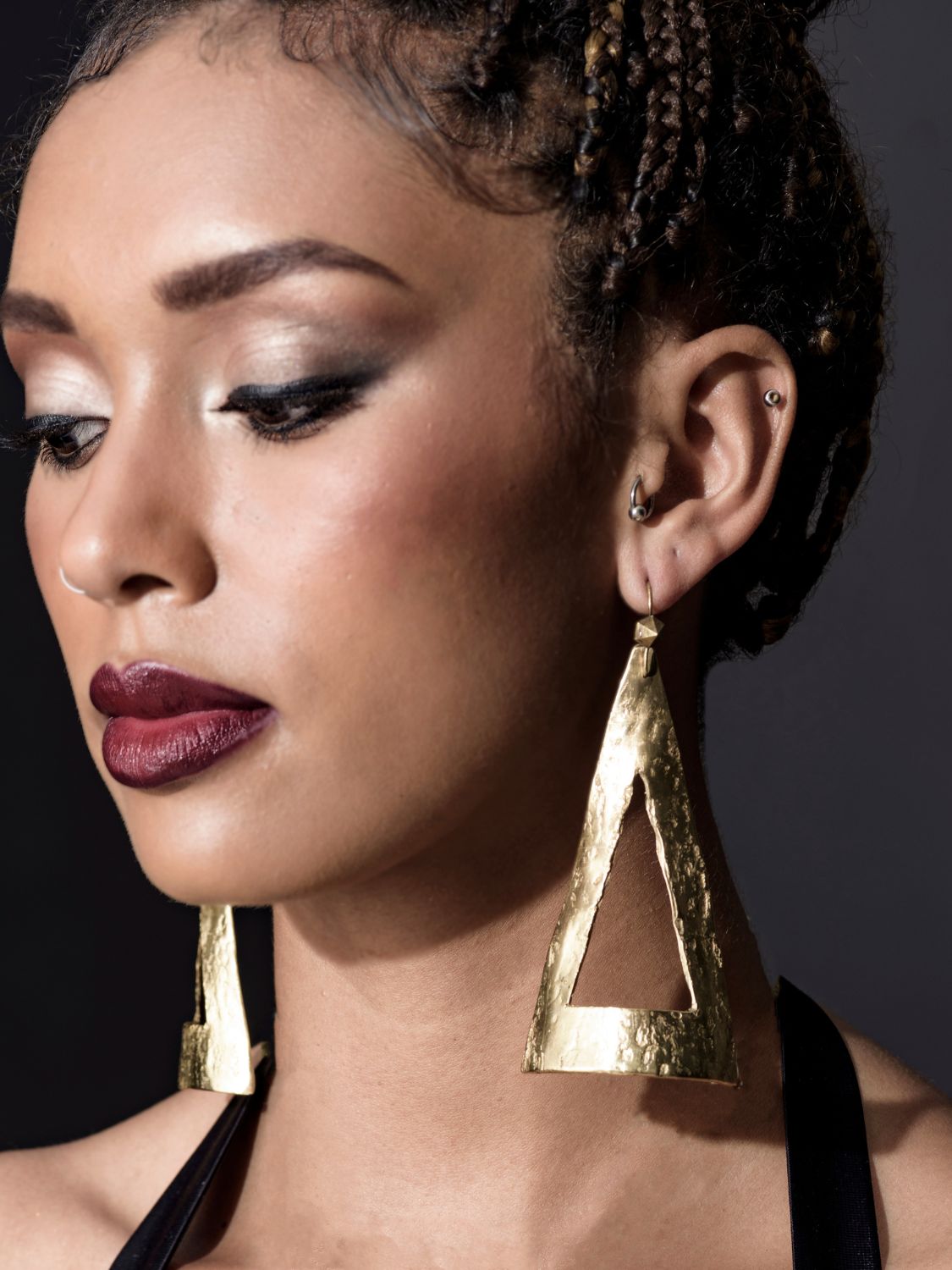 Model Wearing Antiope earrings | The Bow Jewelry