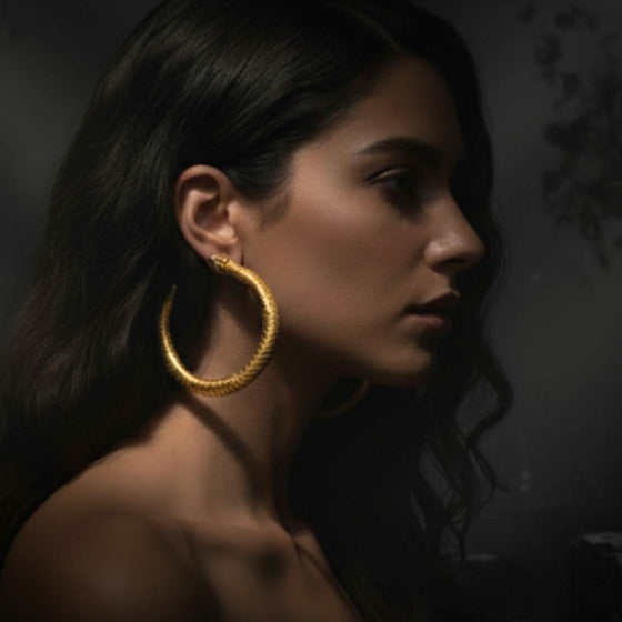Model in Ouroboros Earrings | The Bow Jewelry