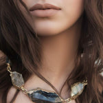 Model wearing Natural Collector Quartz Dark Feminine Necklace | The Bow Jewelry