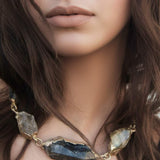 Model wearing Natural Collector Quartz Dark Feminine Necklace | The Bow Jewelry