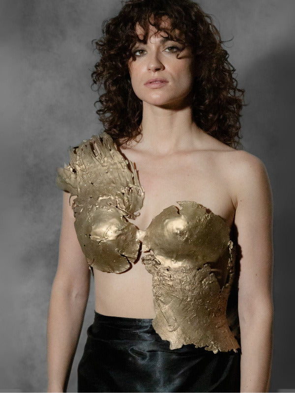 Model in Torn Bustier Wearable Art | The Bow Jewelry