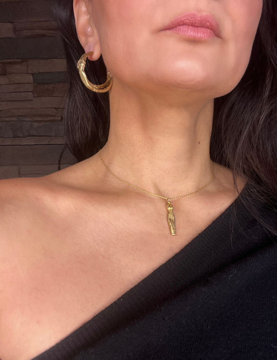 Goddess Reborn Pendant 18kt gold plated styled with Goddess Earrings in Large and Medium| The Bow Jewelry