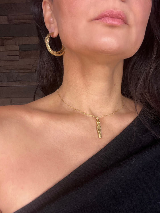 Goddess Reborn Pendant 18kt gold plated styled with Goddess Earrings in Large and Medium| The Bow Jewelry