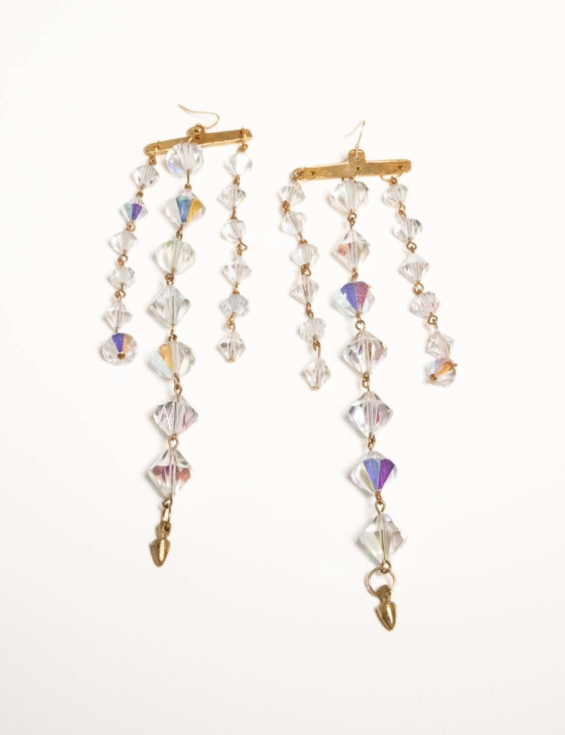 Exotic earrings with upcycled vintage chandelier crystals | The Bow Jewelry