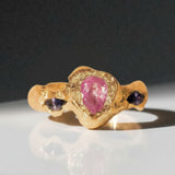 Andromeda Gold plated ring with a pink sapphire and tanzanite gemstones | The Bow Jewelry