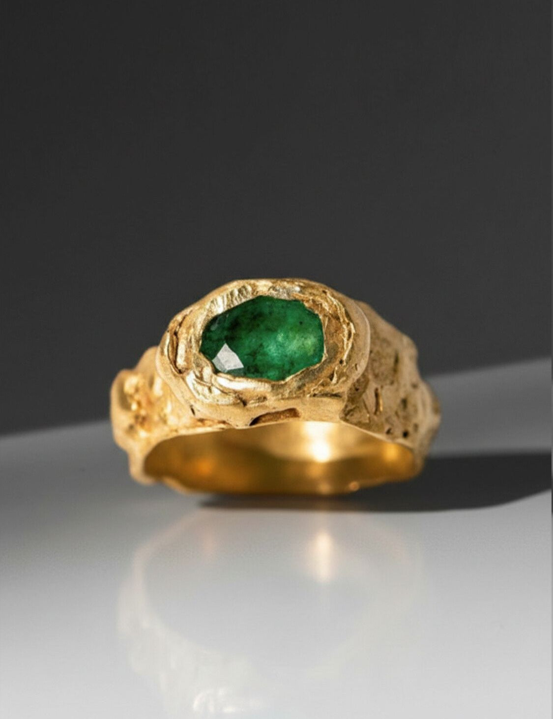 Cleopatra ring set with oval emerald and 18kt gold plating  | The Bow Jewelry