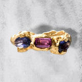 Gold plated Orion ring with Tourmaline and Tanzanite gemstones on a textured base | The Bow Jewelry