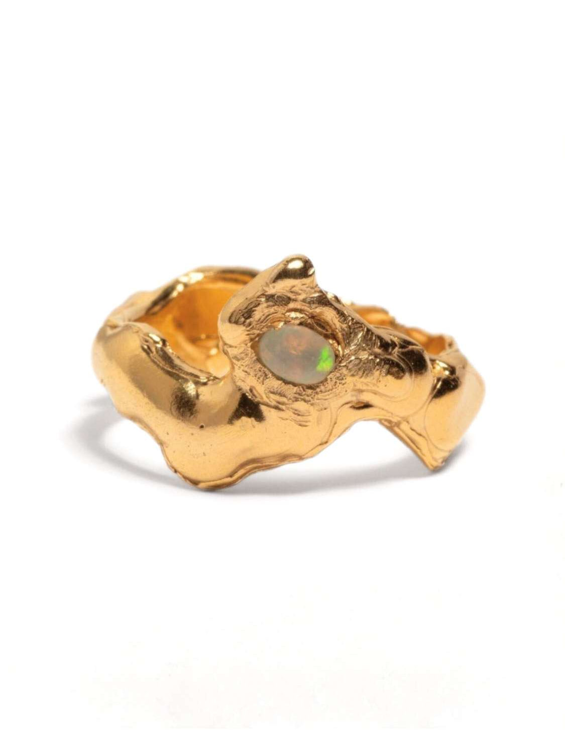 Opulas gold-plated ring with a faceted natural fire opal gemstone set in the center | The Bow Jewelry