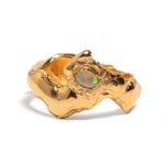 Opulas gold-plated ring with a faceted natural fire opal gemstone set in the center | The Bow Jewelry