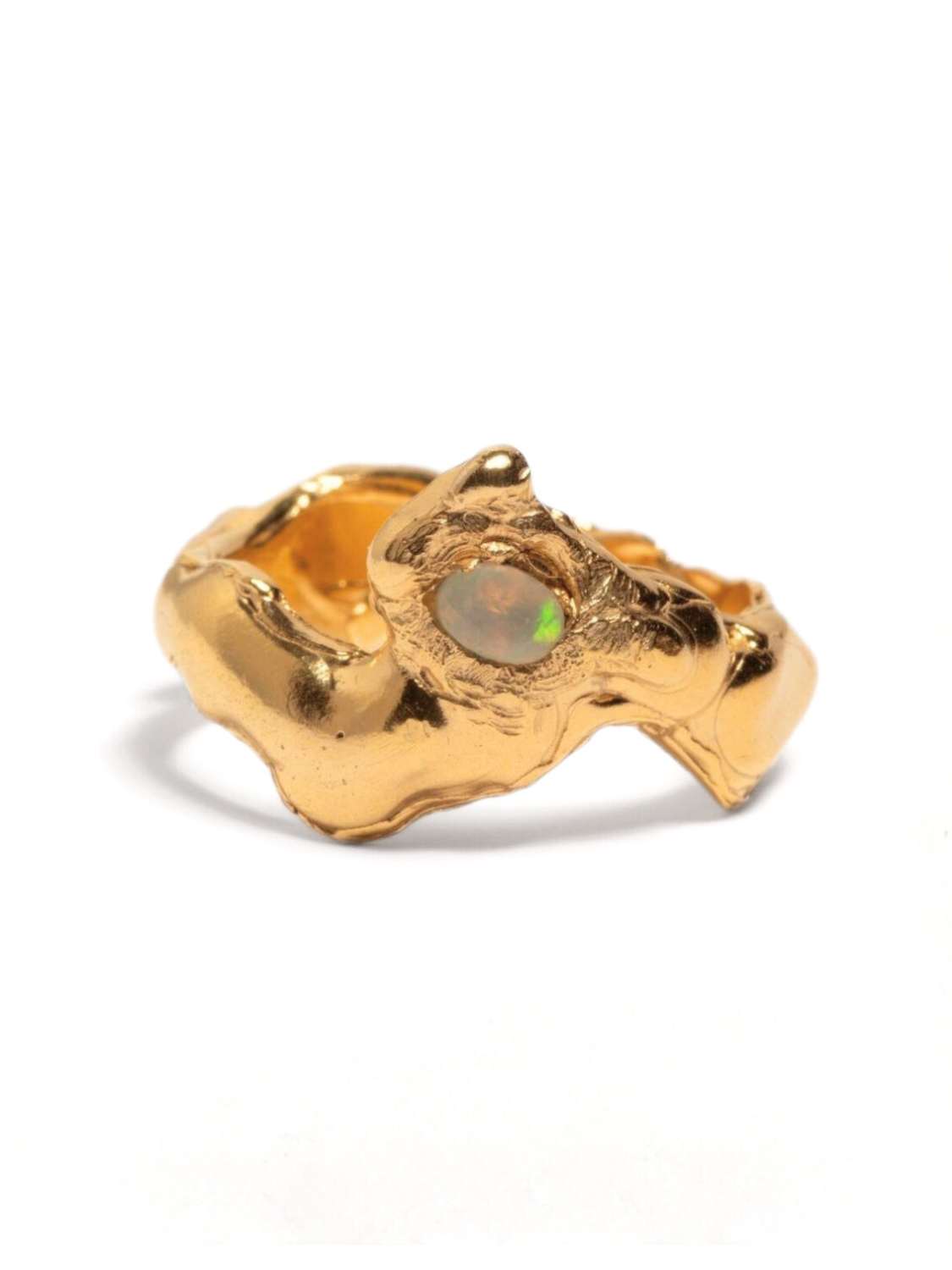 Opulas gold-plated ring with a faceted natural fire opal gemstone set in the center | The Bow Jewelry