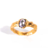 Venus Gold plated ring with a grey pearl on a white background | The Bow Jewelry