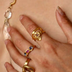 Orion Rubellite Tanzanite Ring sculptural Jewelry on Model | The Bow Jewelry