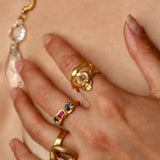 Orion Rubellite Tanzanite Ring sculptural Jewelry on Model | The Bow Jewelry