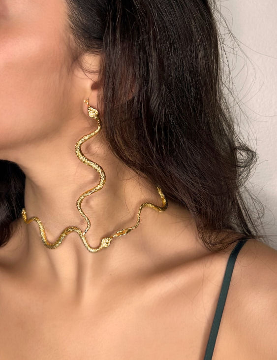 Tiamat Serpent Earrings on Model | The Bow Jewelry