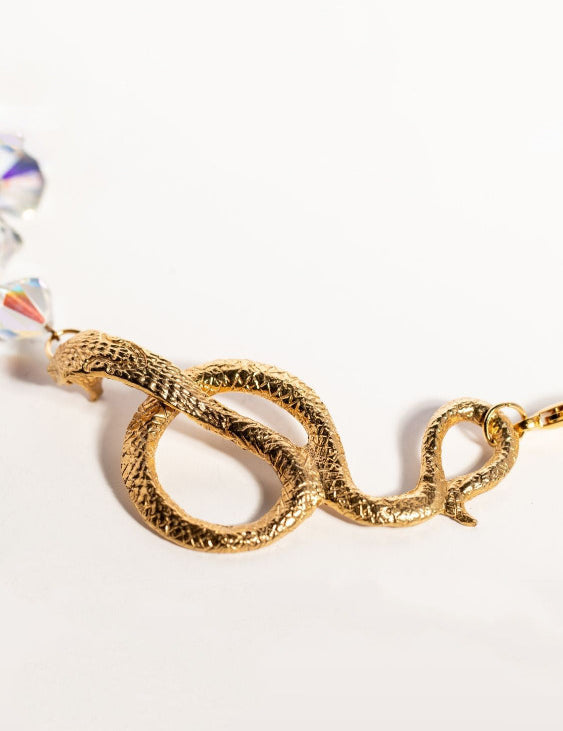 Close up of serpent of Illusion Vintage Crystal & Serpent Choker Necklace | The Bow Jewelry