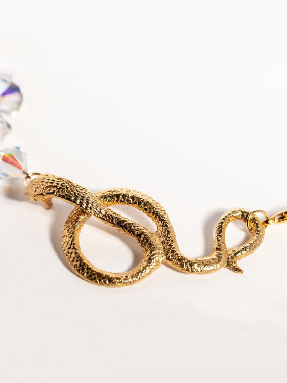 Close up of serpent of Illusion Vintage Crystal & Serpent Choker Necklace | The Bow Jewelry