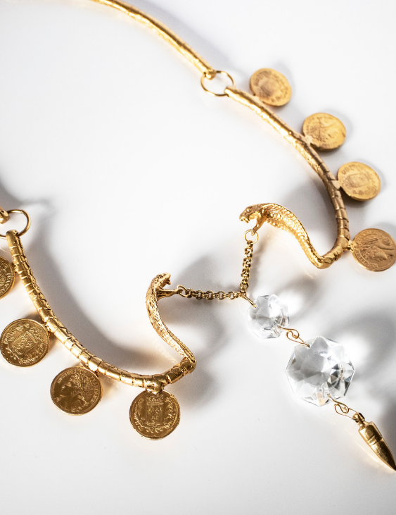 Mata Hari Serpent Crystal Necklace sculptural Jewelry | The Bow Jewelry