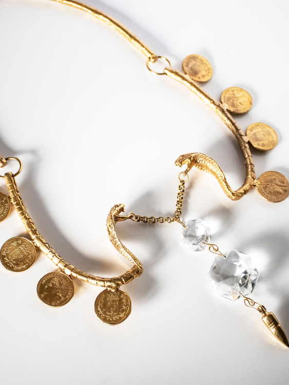 Mata Hari Serpent Crystal Necklace sculptural Jewelry | The Bow Jewelry