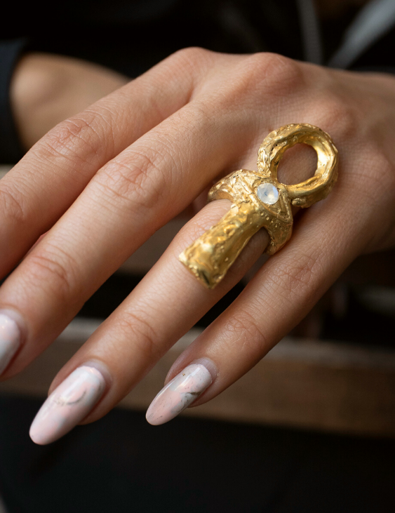 Ankh Moonstone Talisman Ring sculptural Rings | The Bow Jewelry