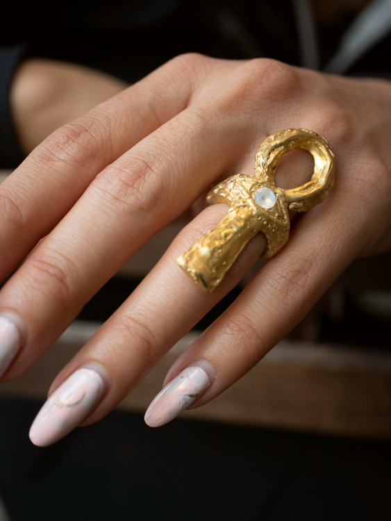 Ankh Moonstone Talisman Ring sculptural Rings | The Bow Jewelry